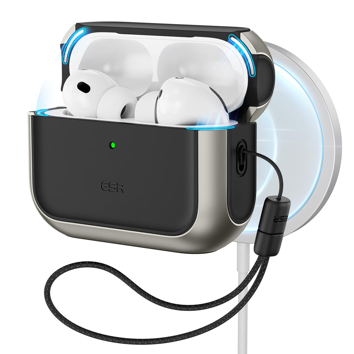 ESR AirPods Pro 3 case titanium front view showing rugged protection for daily use