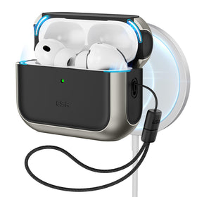ESR AirPods Pro 3 case titanium front view showing rugged protection for daily use