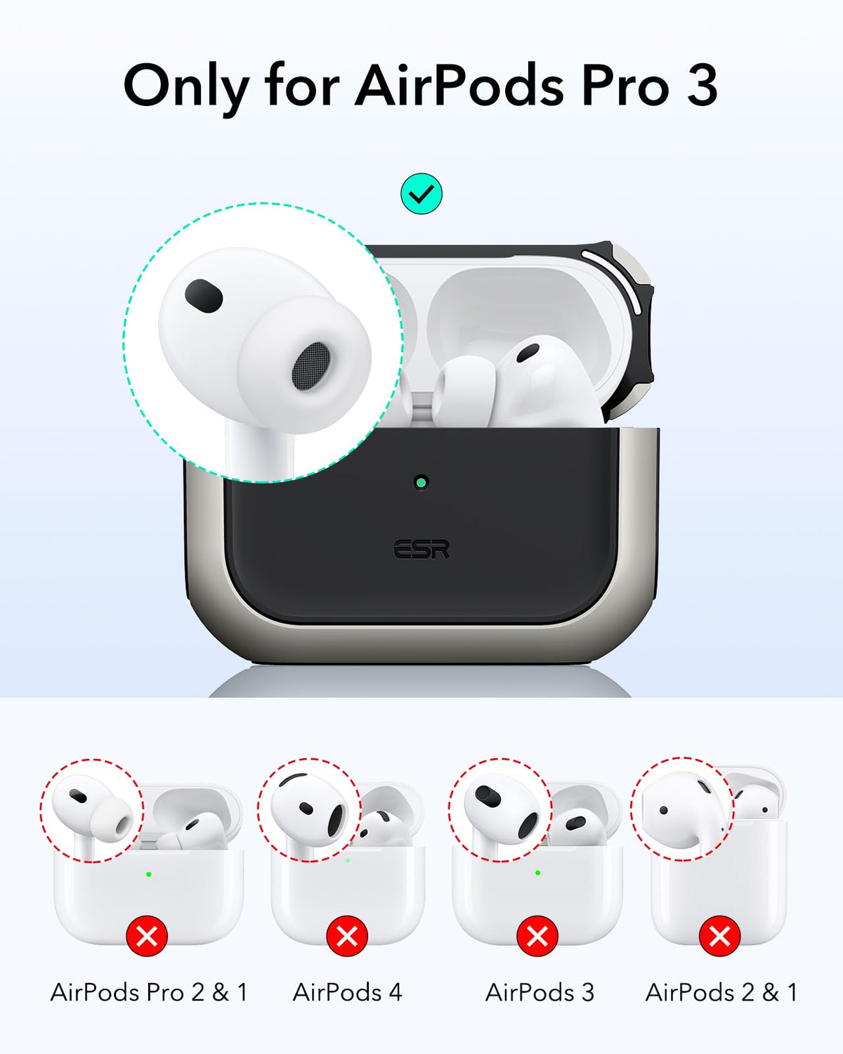 ESR AirPods Pro 3 case titanium side view highlighting a slim, grippable profile