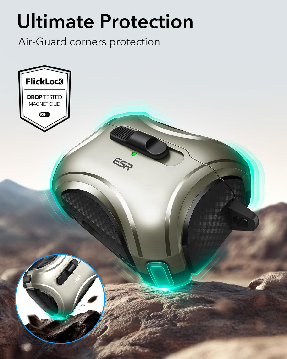 ESR AirPods Pro Case cyber-series titanium finish looks premium.