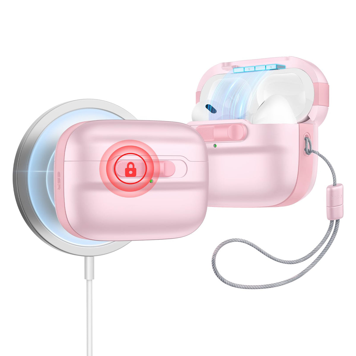 ESR AirPods Pro Case pink, front view, protective design