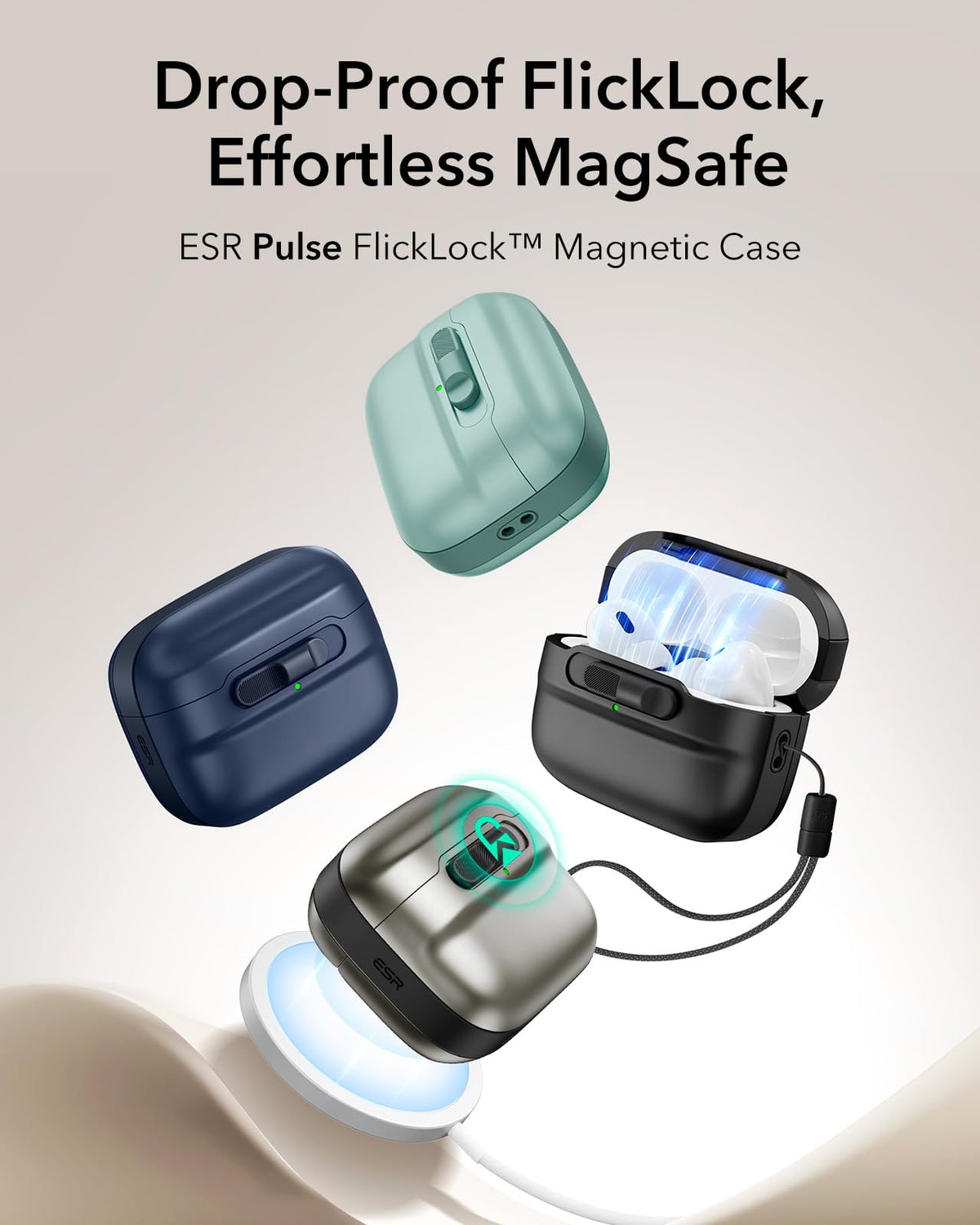 ESR AirPods Pro Case Green back with MagSafe alignment for charging