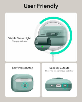 ESR AirPods Pro Case Green compatible with USB-C/Lightning charging