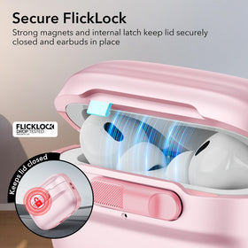 ESR AirPods Pro Case pink, lid lock closeup showing magnetic latch