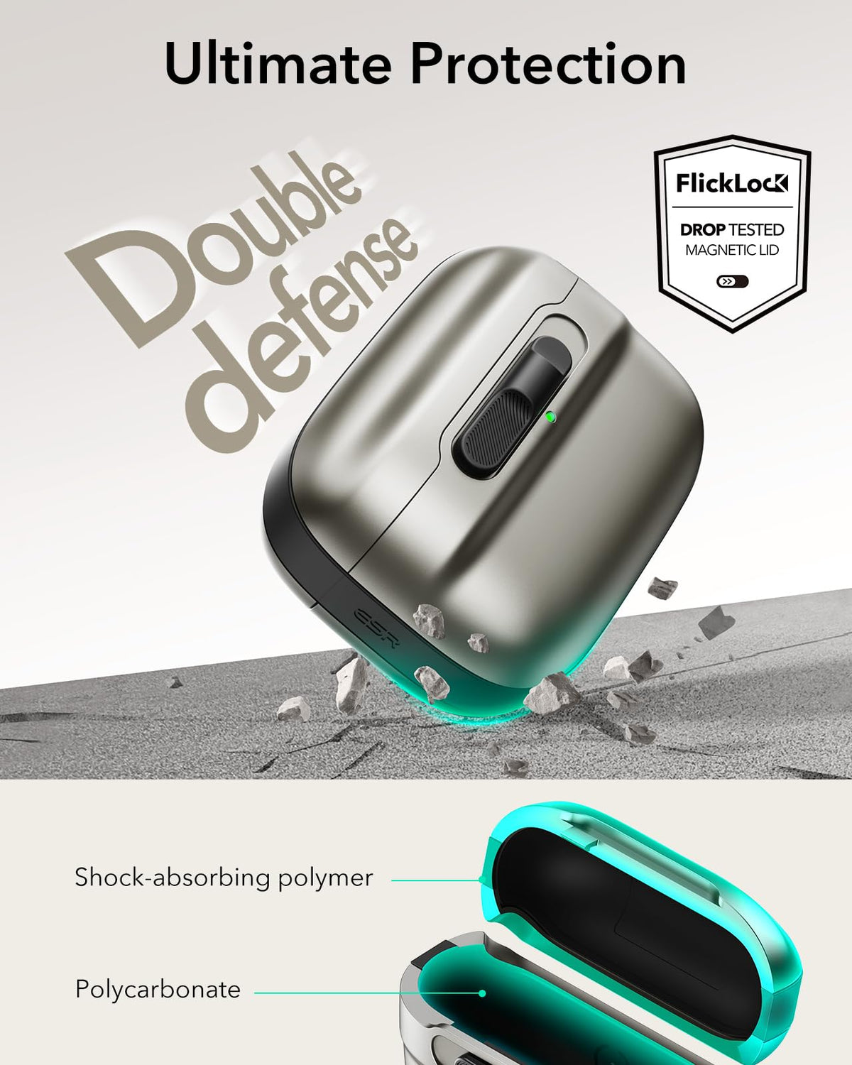 ESR AirPods Pro Case magnetic-lid detail enhances secure storage.