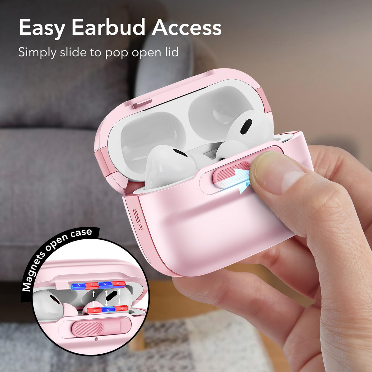 ESR AirPods Pro Case pink, back MagSafe magnets enable wireless charging