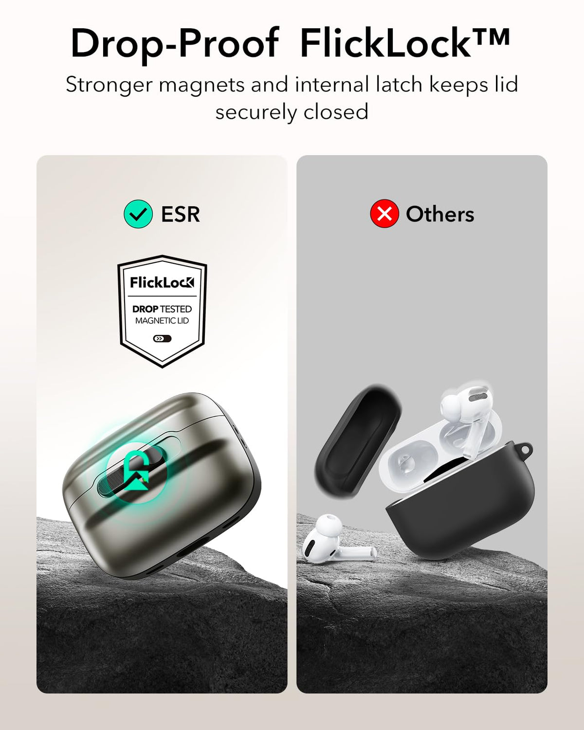 ESR AirPods Pro Case back MagSafe alignment enables easy wireless charging.