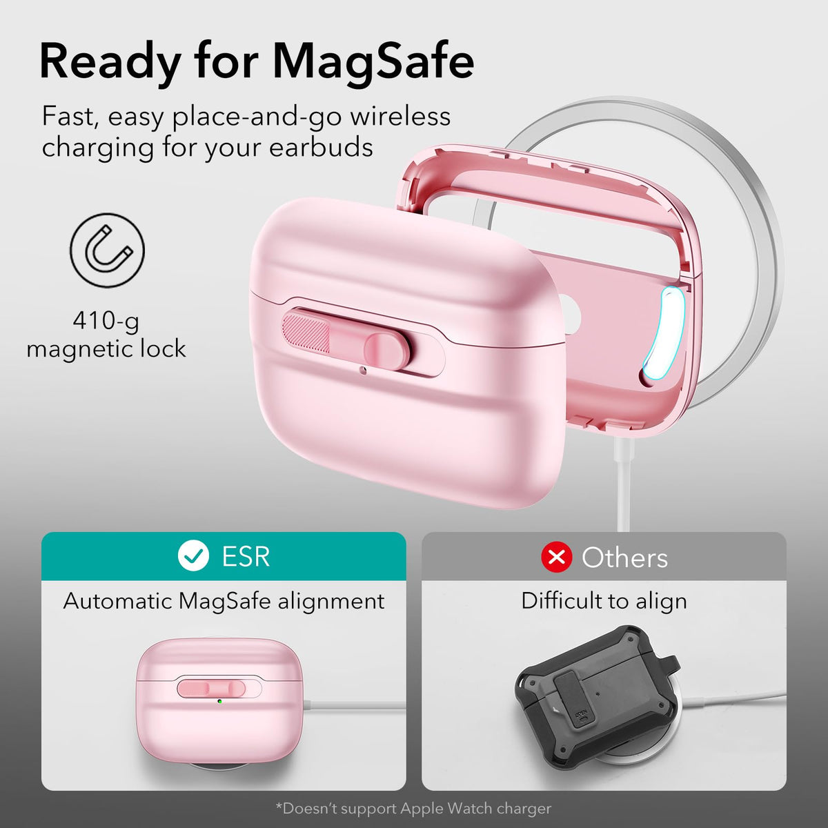 ESR AirPods Pro Case pink, slider-open feature for one-handed access