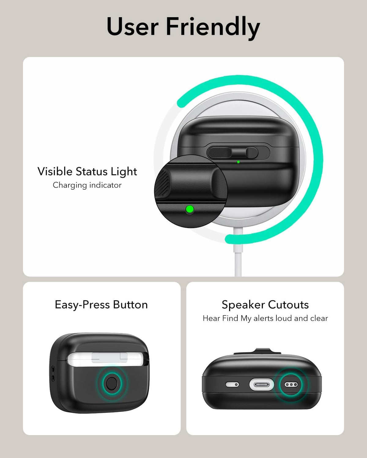 ESR AirPods Pro Case textured black finish; stylish, durable everyday cover.