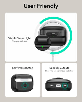 ESR AirPods Pro Case textured black finish; stylish, durable everyday cover.