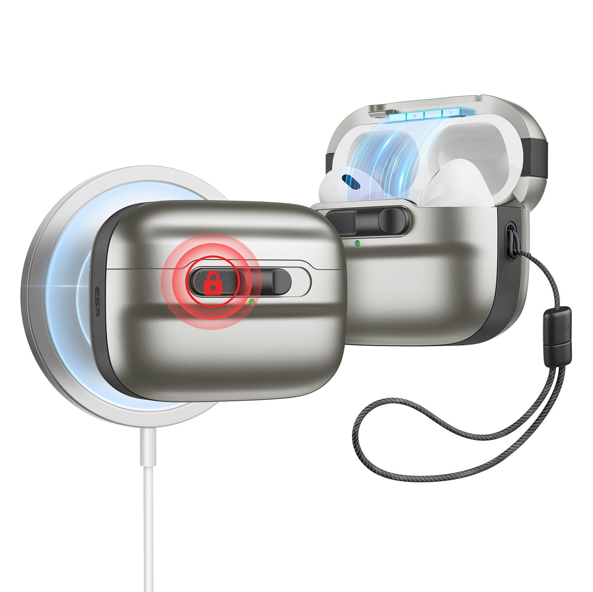 ESR AirPods Pro Case titanium-front view with durable protection.