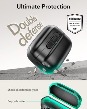 ESR AirPods Pro Case top-latch; secure lid keeps earbuds in place.
