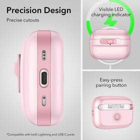 ESR AirPods Pro Case pink, includes lanyard attachment for carrying