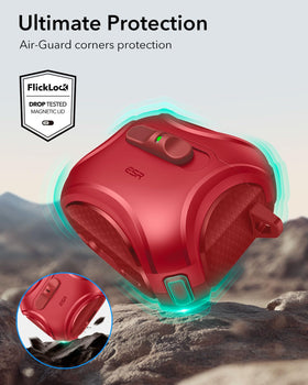 ESR AirPods 4 Cyber Red case—inside view securing AirPods 4 in place.