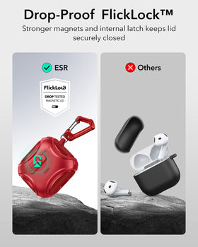 ESR AirPods 4 Cyber Red case—top view of latch-open access for quick use.