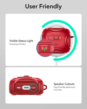 ESR AirPods 4 Cyber Red case—packaging highlighting complete protection features.