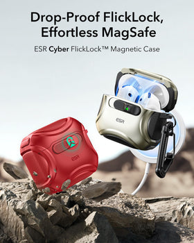 ESR AirPods 4 Cyber Red case—rear MagSafe alignment for easy wireless charging.