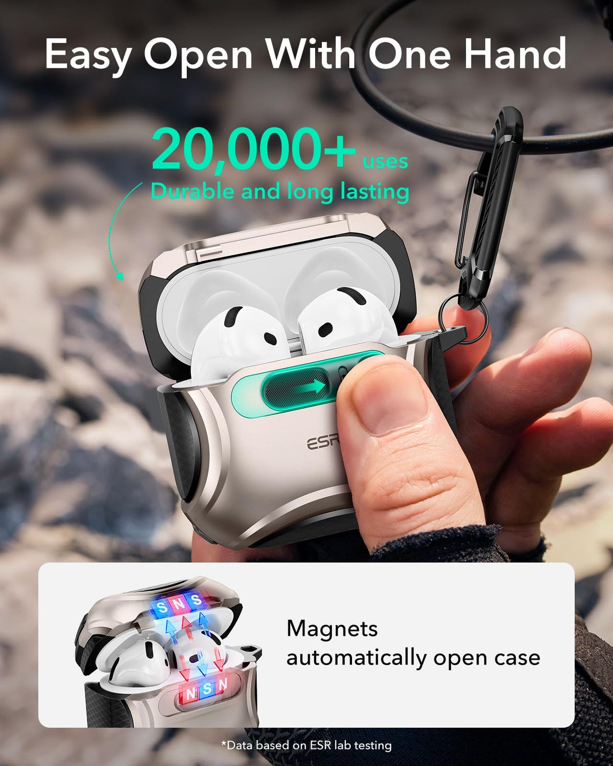 ESR Desert Titanium AirPods 4 back showing MagSafe charging alignment.