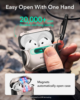 ESR Desert Titanium AirPods 4 back showing MagSafe charging alignment.