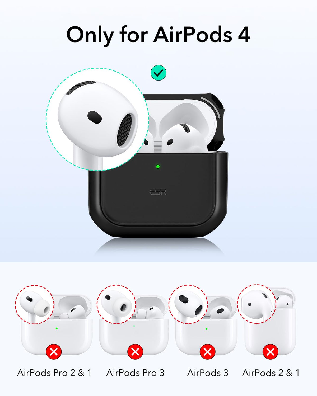 ESR AirPods 4 Orbit Hybrid back view highlighting rugged shell.