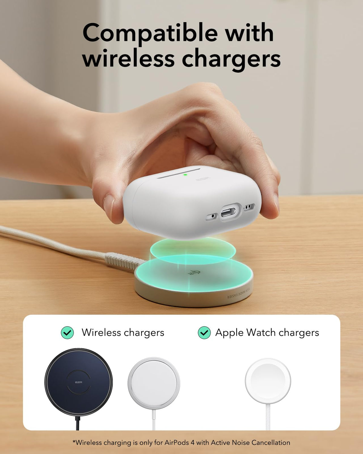 ESR Cloud Series on wireless charging pad illustrating compatibility and convenience