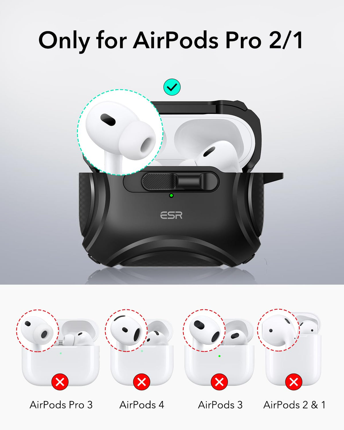 ESR Cyber Series AirPods Pro 2 case back view showing MagSafe compatibility.
