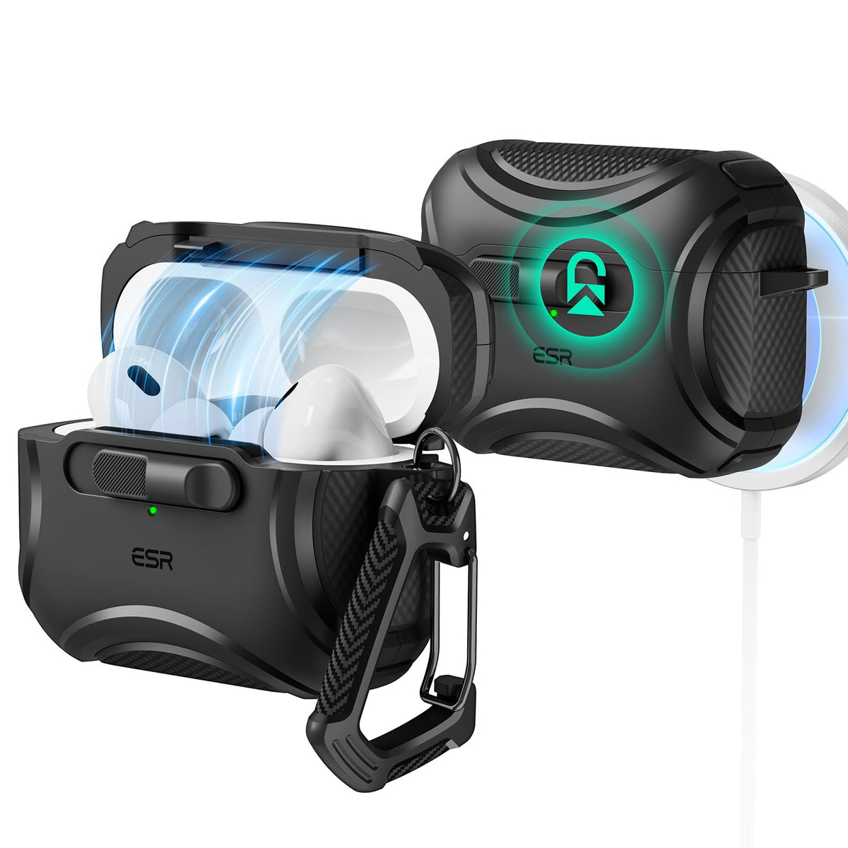 ESR Cyber Series AirPods Pro 2 case front view with secure protection for drops.