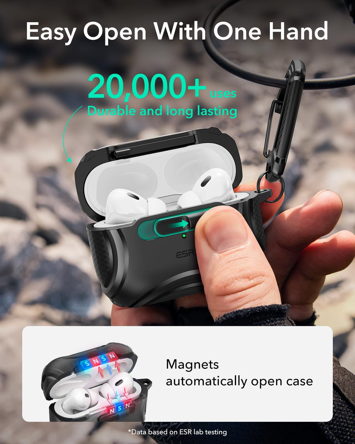 ESR Cyber Series AirPods Pro 2 case MagSafe back view and charging alignment.