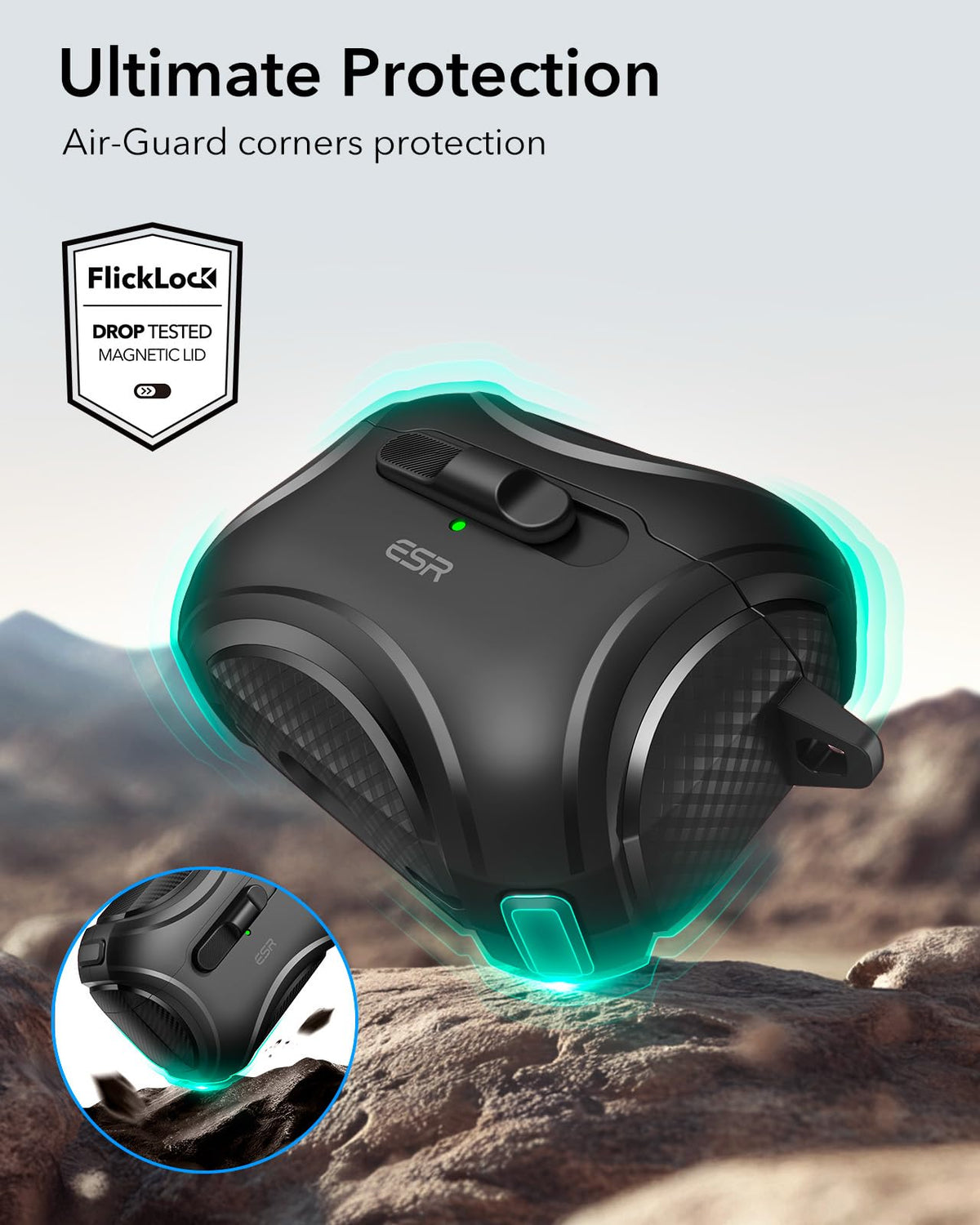 ESR Cyber Series AirPods Pro 2 case polymer material texture on exterior.