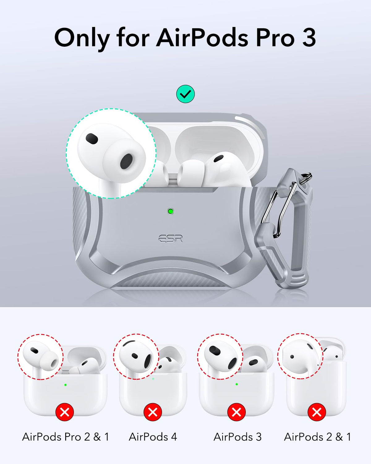 ESR Cyber Series AirPods Pro 3 case with MagSafe-ready back for easy wireless charging