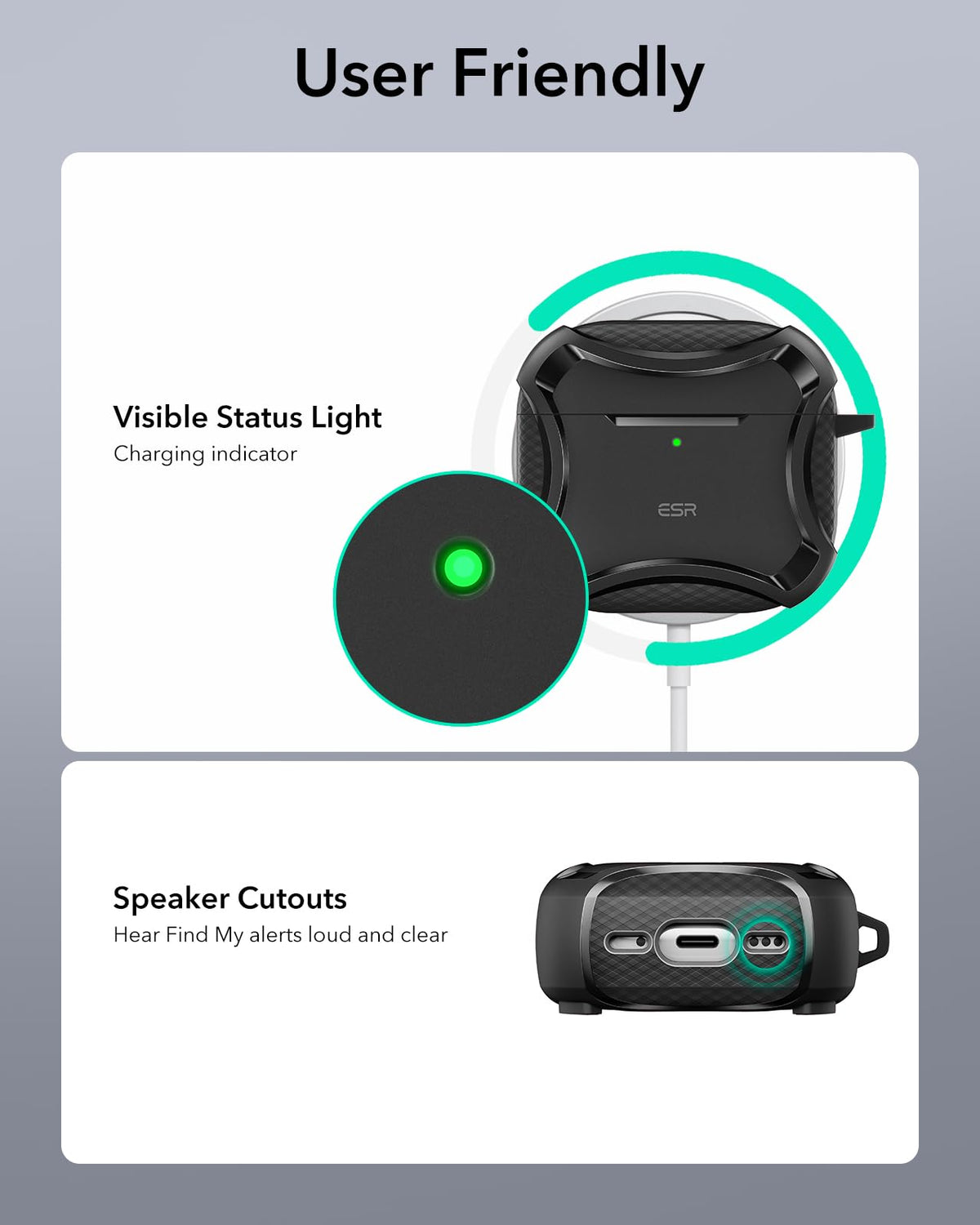 ESR Black Cyber Series AirPods 4 Case; sleek, protective design