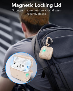 ESR Cyber Series Desert Titanium AirPods 4 case in drop protection action