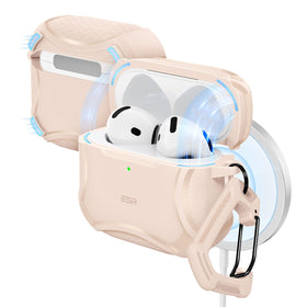 ESR Cyber Series Desert Titanium AirPods 4 case front view showing rugged protection