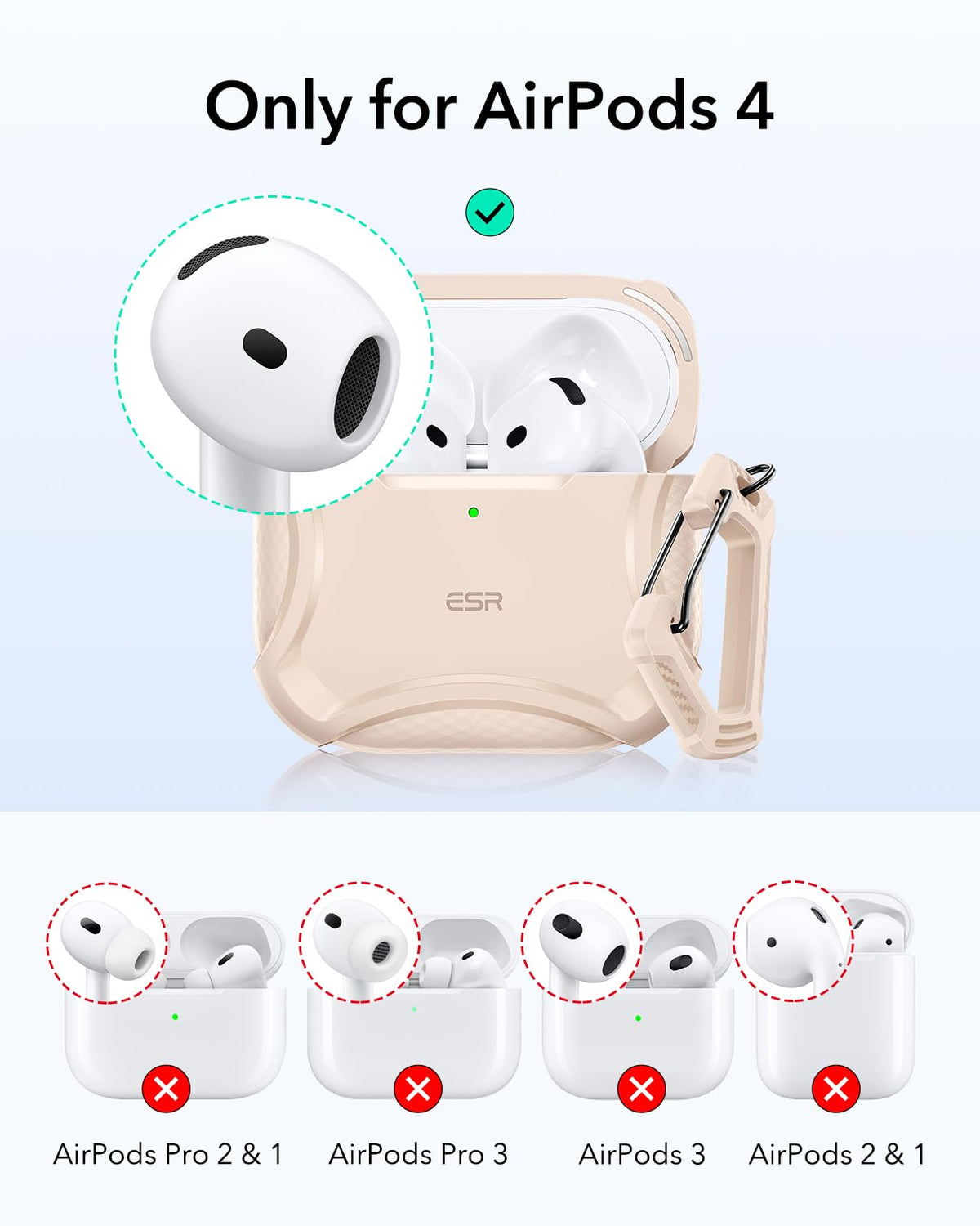 ESR Cyber Series Desert Titanium AirPods 4 case back view with MagSafe alignment