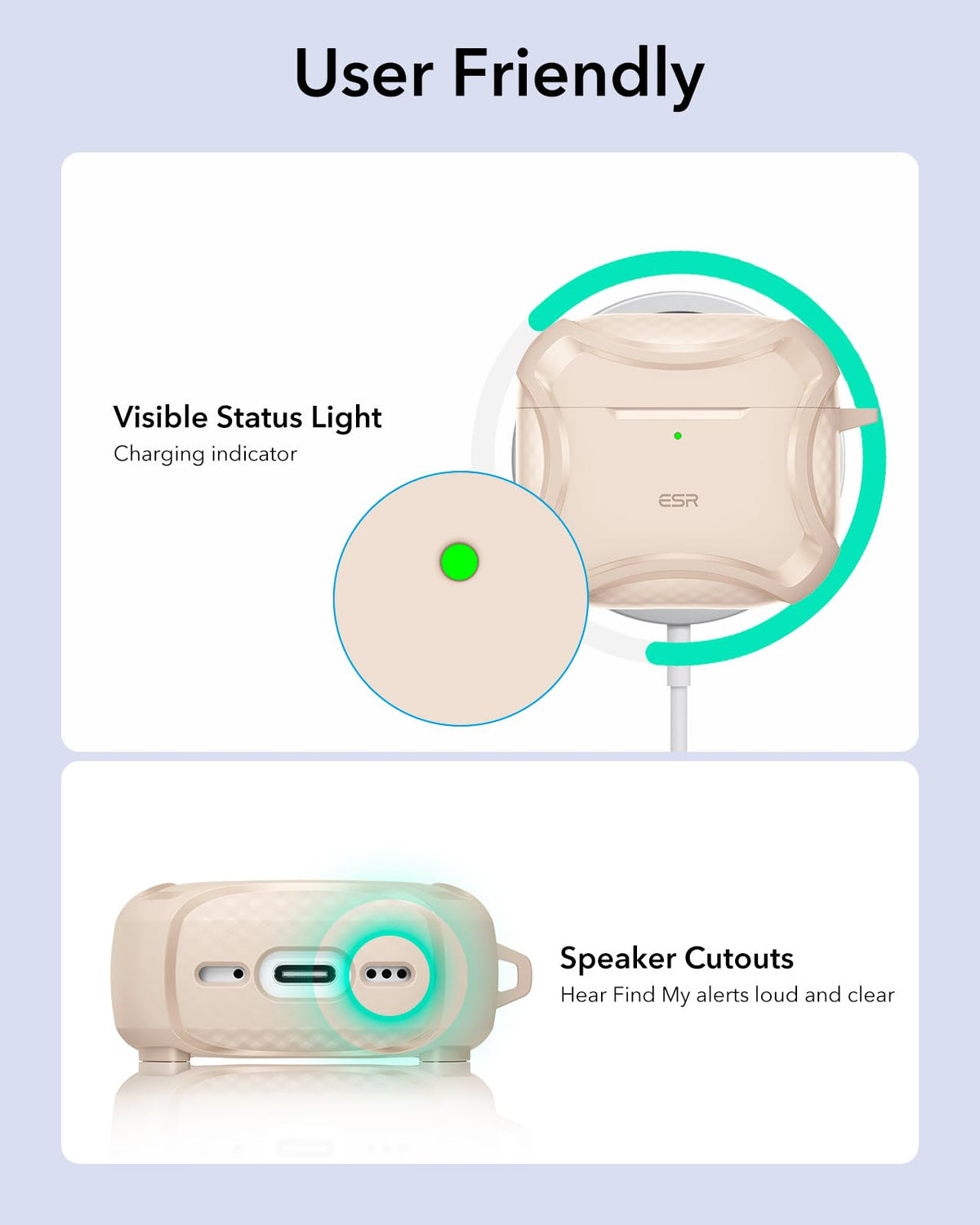 ESR Cyber Series Desert Titanium AirPods 4 case status light visibility
