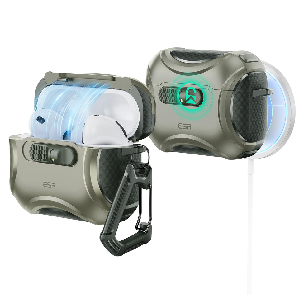 ESR front view of green Cyber Series case showing compact protection benefit