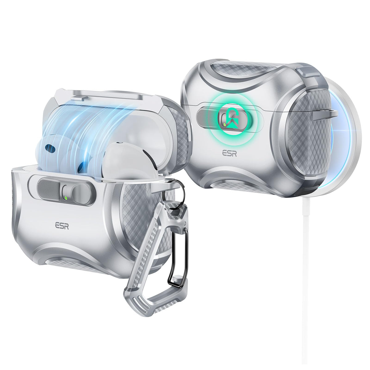 ESR Cyber Series front view showing secure lid and sleek gray finish for durable protection