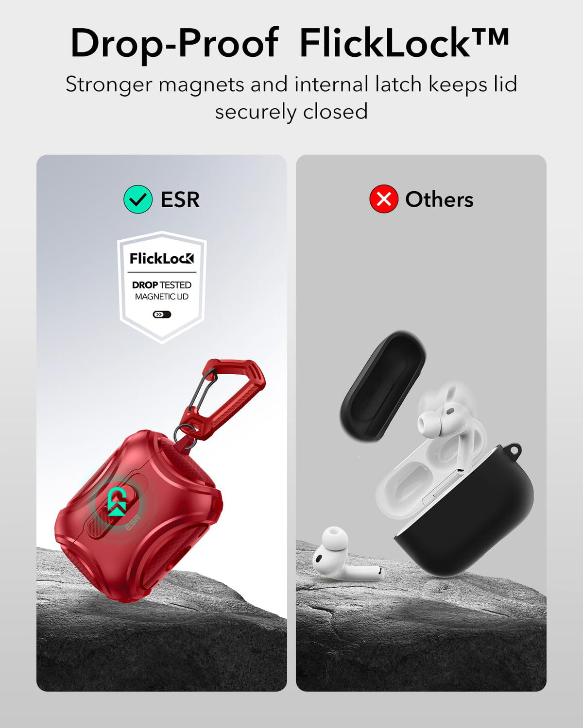 ESR case opened one-handed to reveal instant AirPods Pro 3 access
