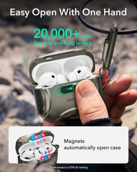ESR open case in one hand showing slide-to-open convenience for fast access
