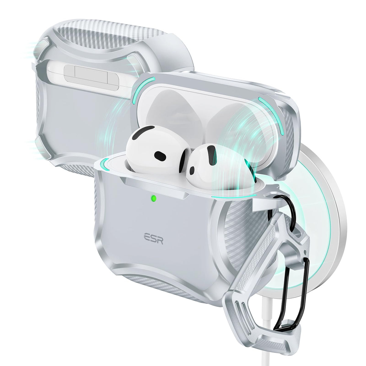 ESR Desert Titanium AirPods 4 case front view, protective and sleek for daily use