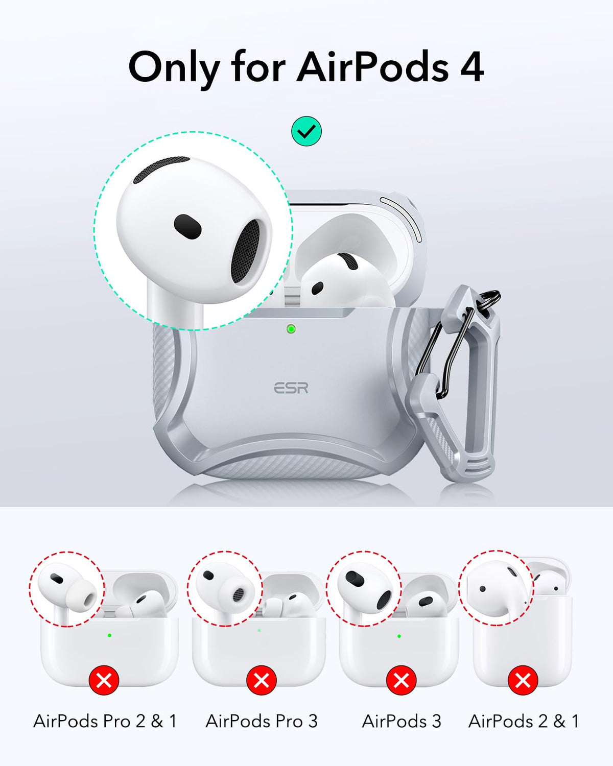 ESR Desert Titanium AirPods 4 case back view with MagSafe magnets for secure charging