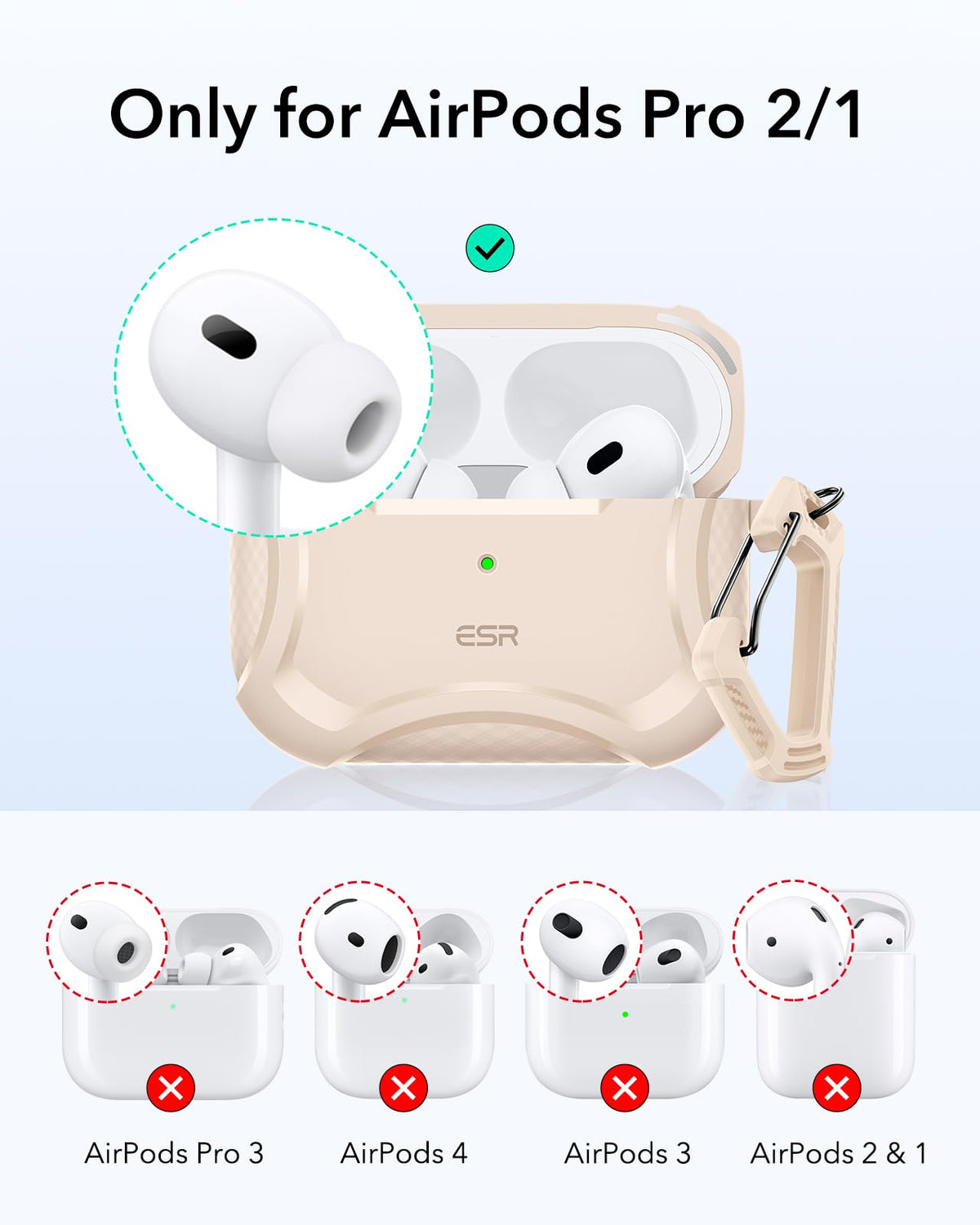 ESR Desert Titanium AirPods Pro 2 case back view for durable everyday carry