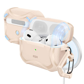 ESR Desert Titanium AirPods Pro 2 case front view with MagSafe compatibility and edge protection