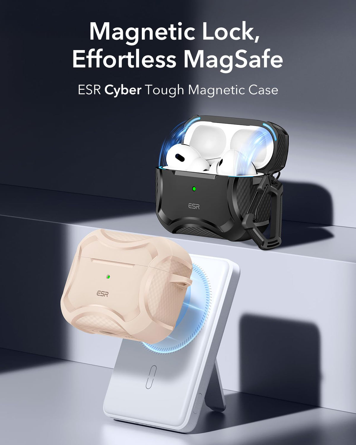 ESR Desert Titanium AirPods Pro 2 case with MagSafe magnets for effortless charging