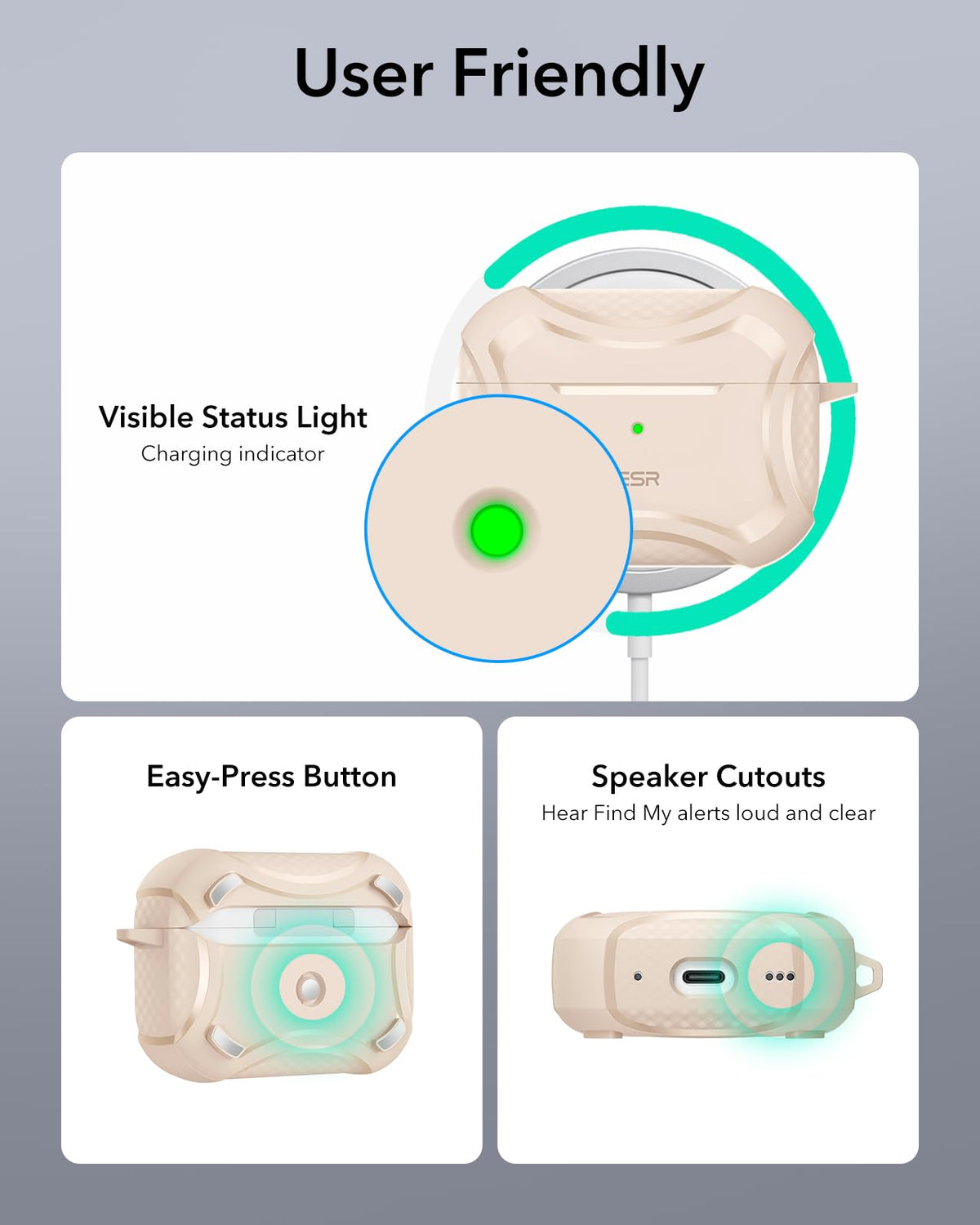 ESR Desert Titanium AirPods Pro 2 case travel-ready for daily life