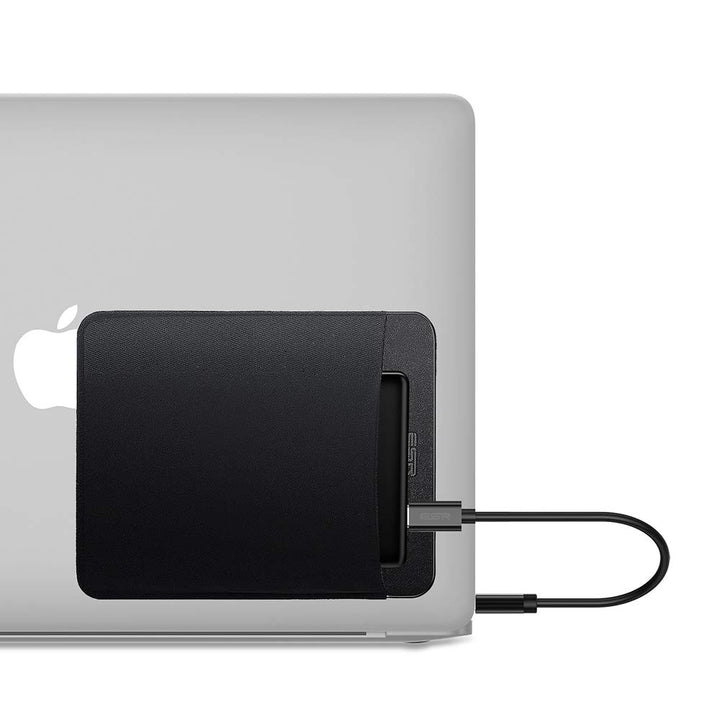 esr front view attached to laptop showing organized storage benefit