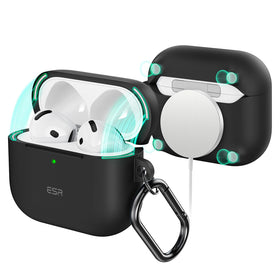 ESR HaloLock case front view showing sleek black silicone and concealed protection