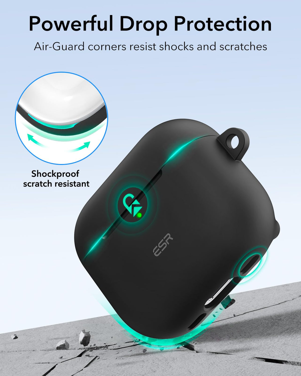 ESR HaloLock clipped with carabiner to backpack for hands-free carry