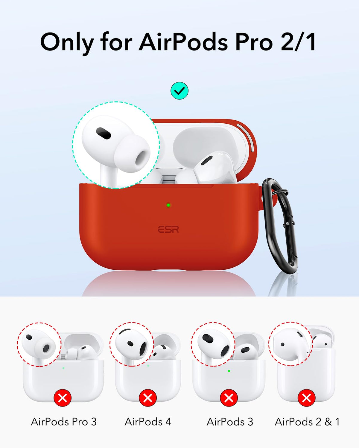 ESR HaloLock AirPods Pro 2 red case back view shows strong MagSafe magnets.