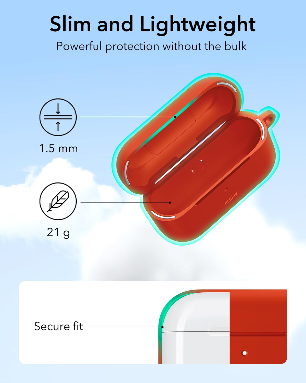 ESR HaloLock AirPods Pro 2 red case drop-protection corners absorb shocks.